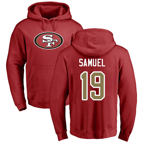 Men San Francisco 49ers Red Deebo Samuel Name and Number Logo #19 Pullover NFL Hoodie Sweatshirts